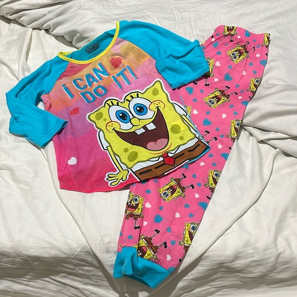 Nickelodeon 7/8 sponge bob pajamas long sleeve pants flame retardant euc - Picture 1 of 7
